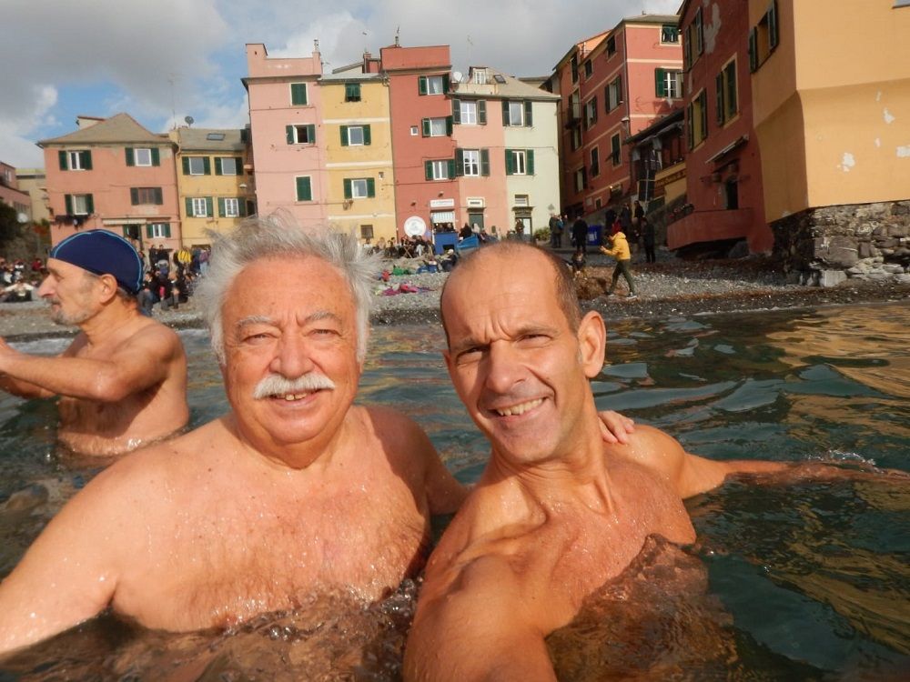Roberto Giùria (a sinistra) durante un cimento a Boccadasse (GE)