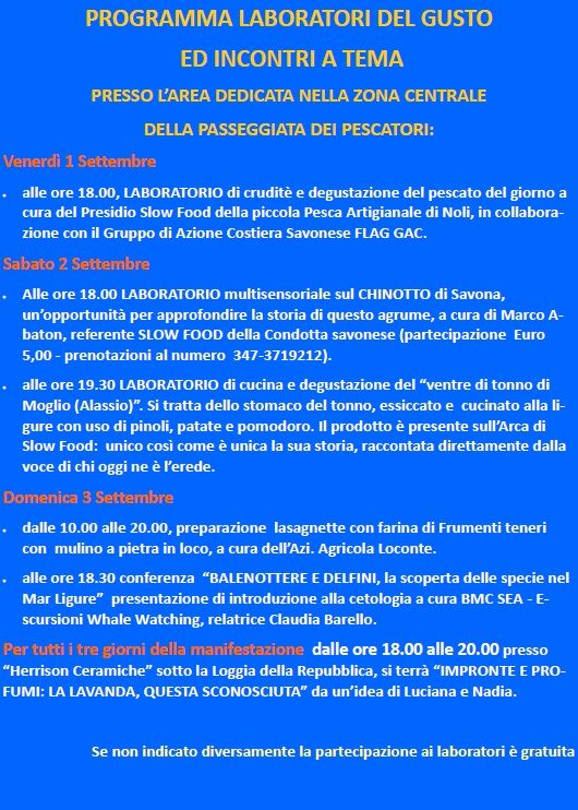 Laboratori e incontri de la Repubblica del Gusto, Noli 2023